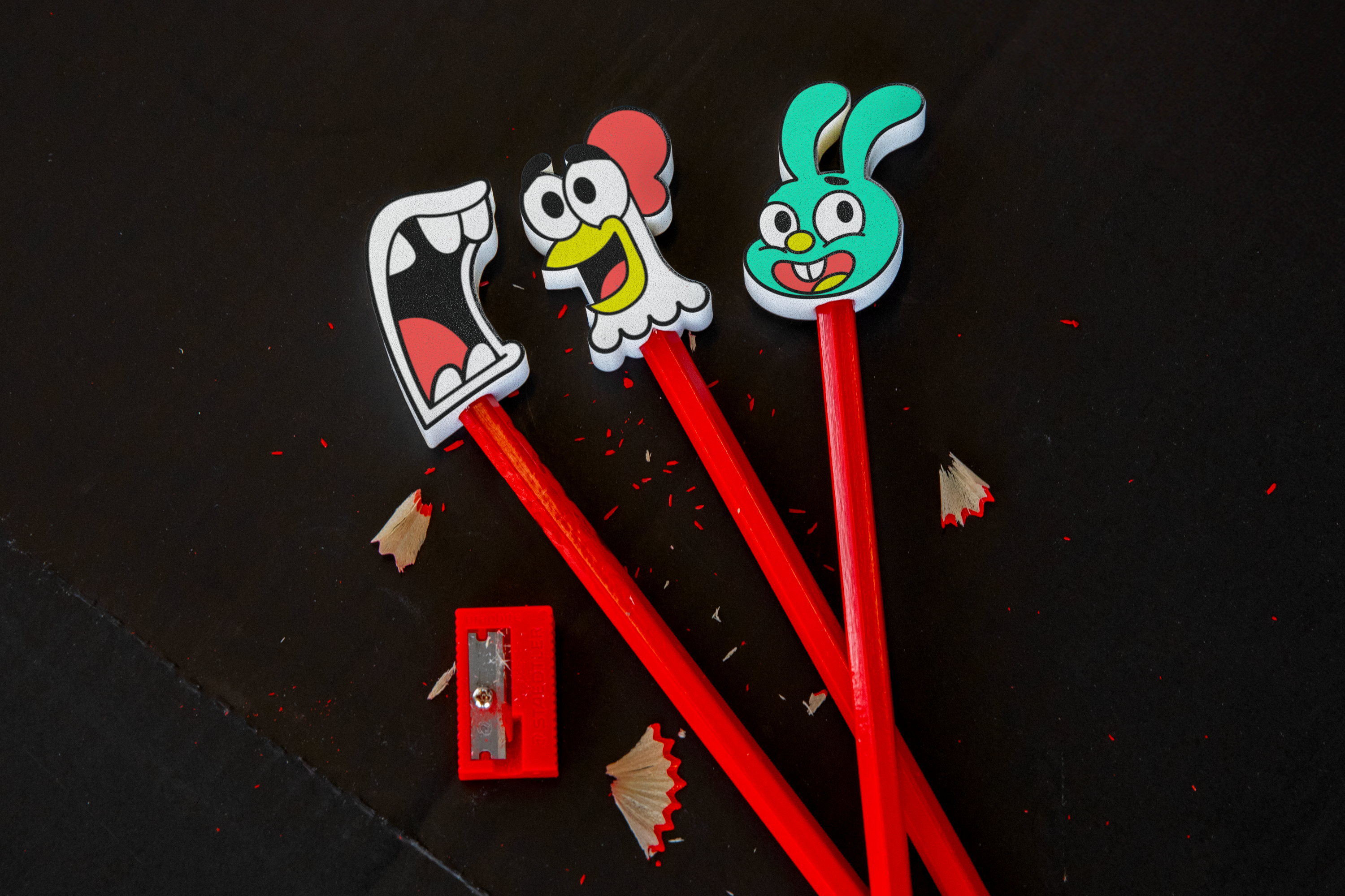 Chewed up pencils with Bite Back toppers